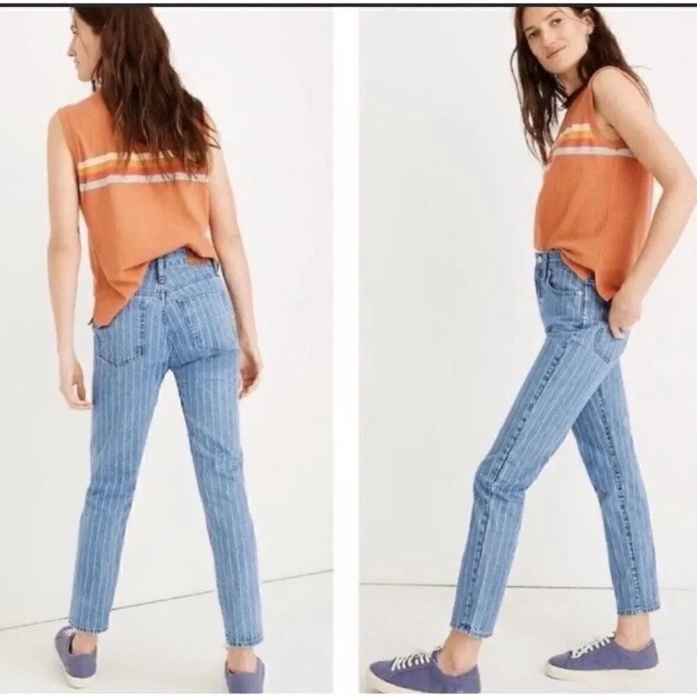 Madewell Blue Pinstripe The Perfect Vintage Crop Jeans Size 25